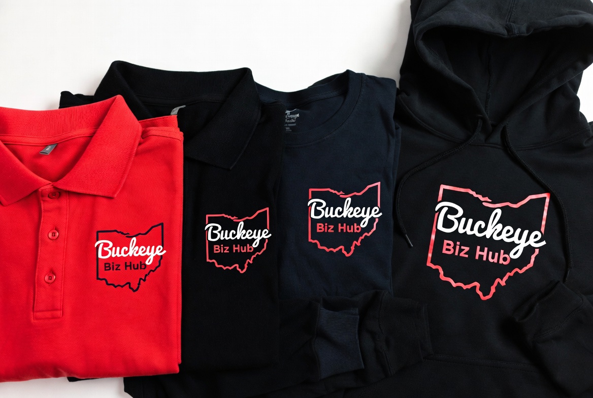 Custom embroidered hoodies and polos for a Central Ohio company