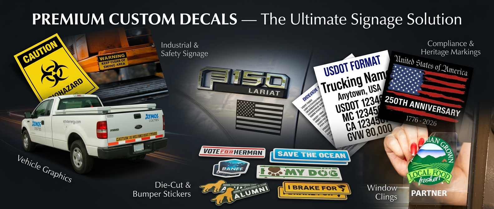 Custom decals applied to vehicles, equipment, and windows in Columbus Ohio