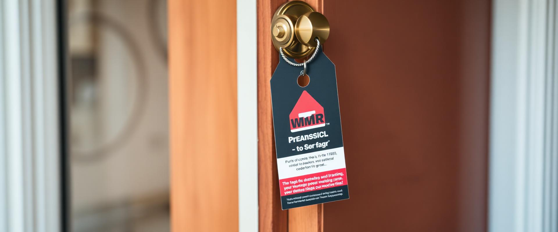 Custom branded door hanger on a doorknob