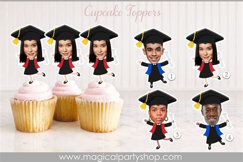 Custom graduation cupcake toppers with graduate faces