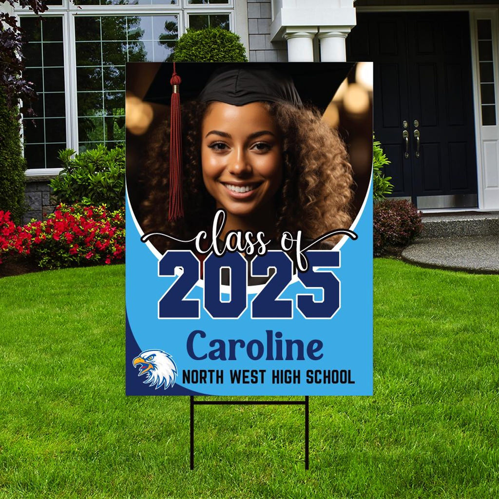 Custom 24x24 graduation yard sign with graduate photo