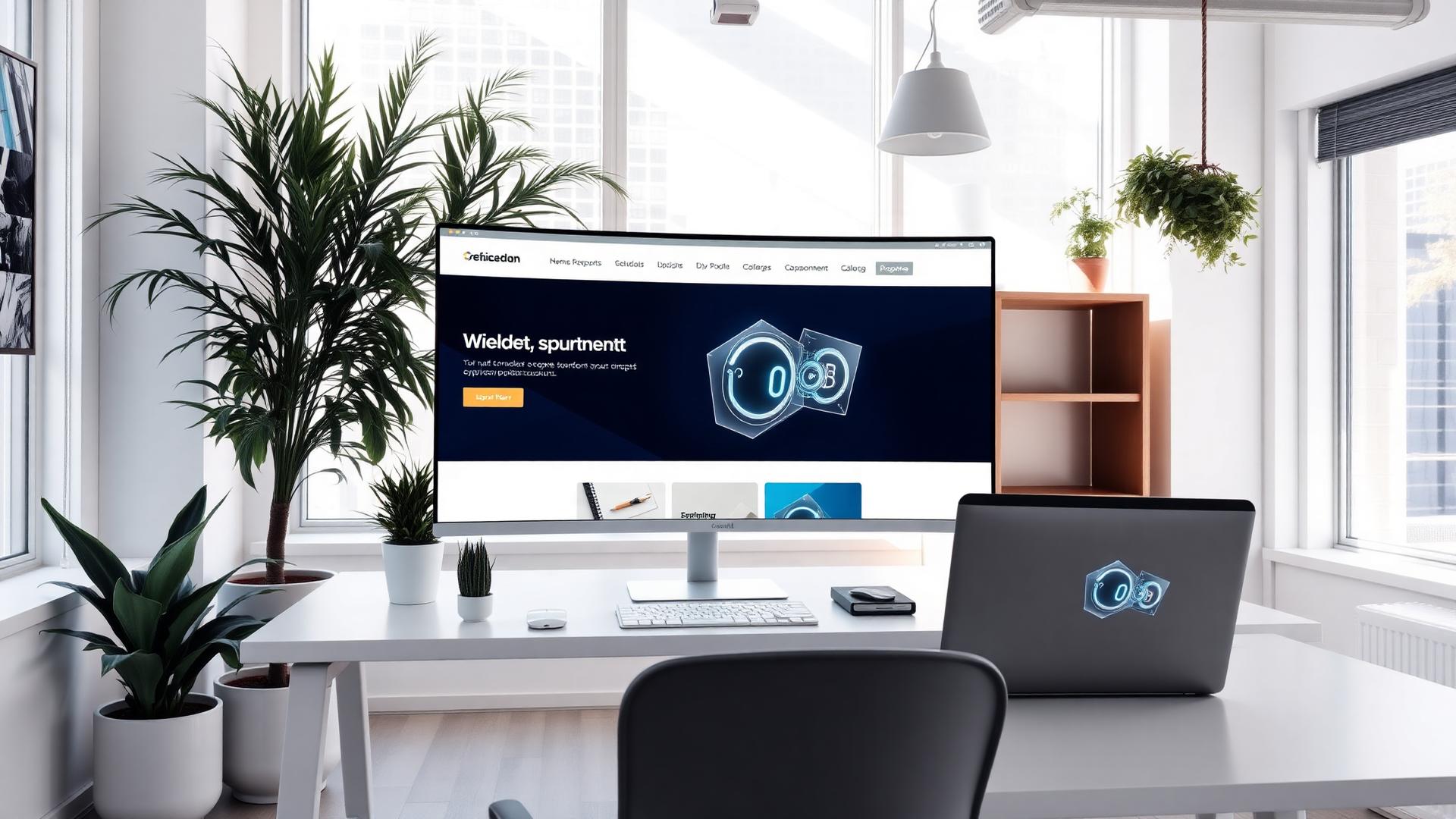 Professional website displayed on monitor and laptop in a Columbus Ohio office