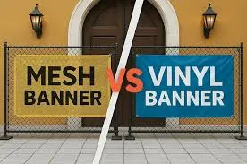 Close-up of heavy-duty vinyl banner showing waterproof, tear-resistant material