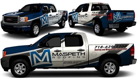 Multi-angle view of branded landscaping truck wrap